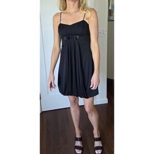 YNES Vtg Dress Black Size M Bubble Hem Milkmaid Empire Bow Fancy Y2K USA Made